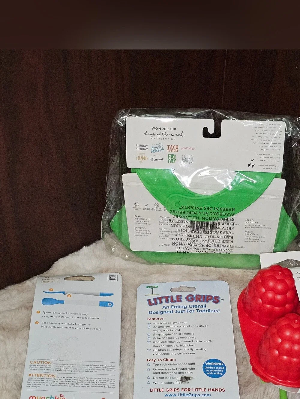 Bella Tunno Green 'Friyay' Silicone Bib, Freeze Pops, & Utensils Lot